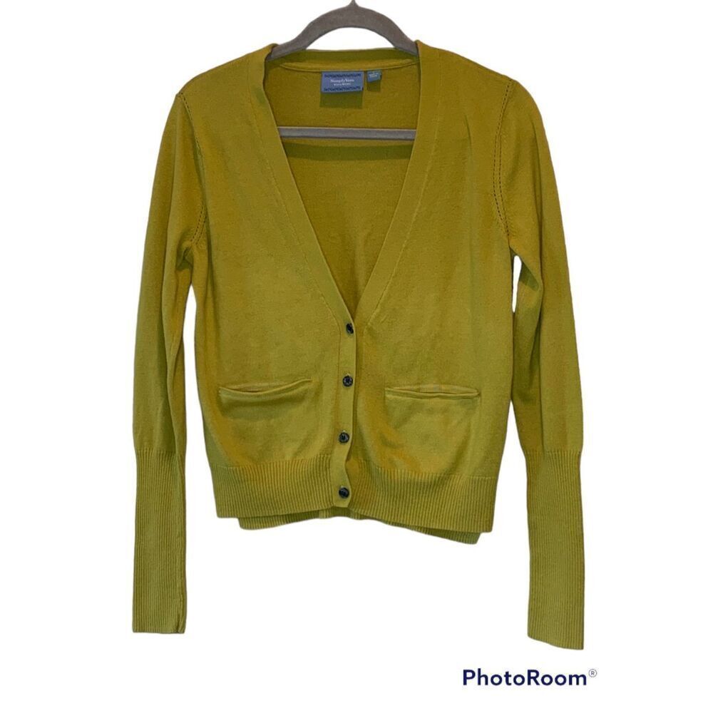 Simply Vera Vera Wang Women's Yellow V-Neck Button-Up Knitted Cardigan Size L